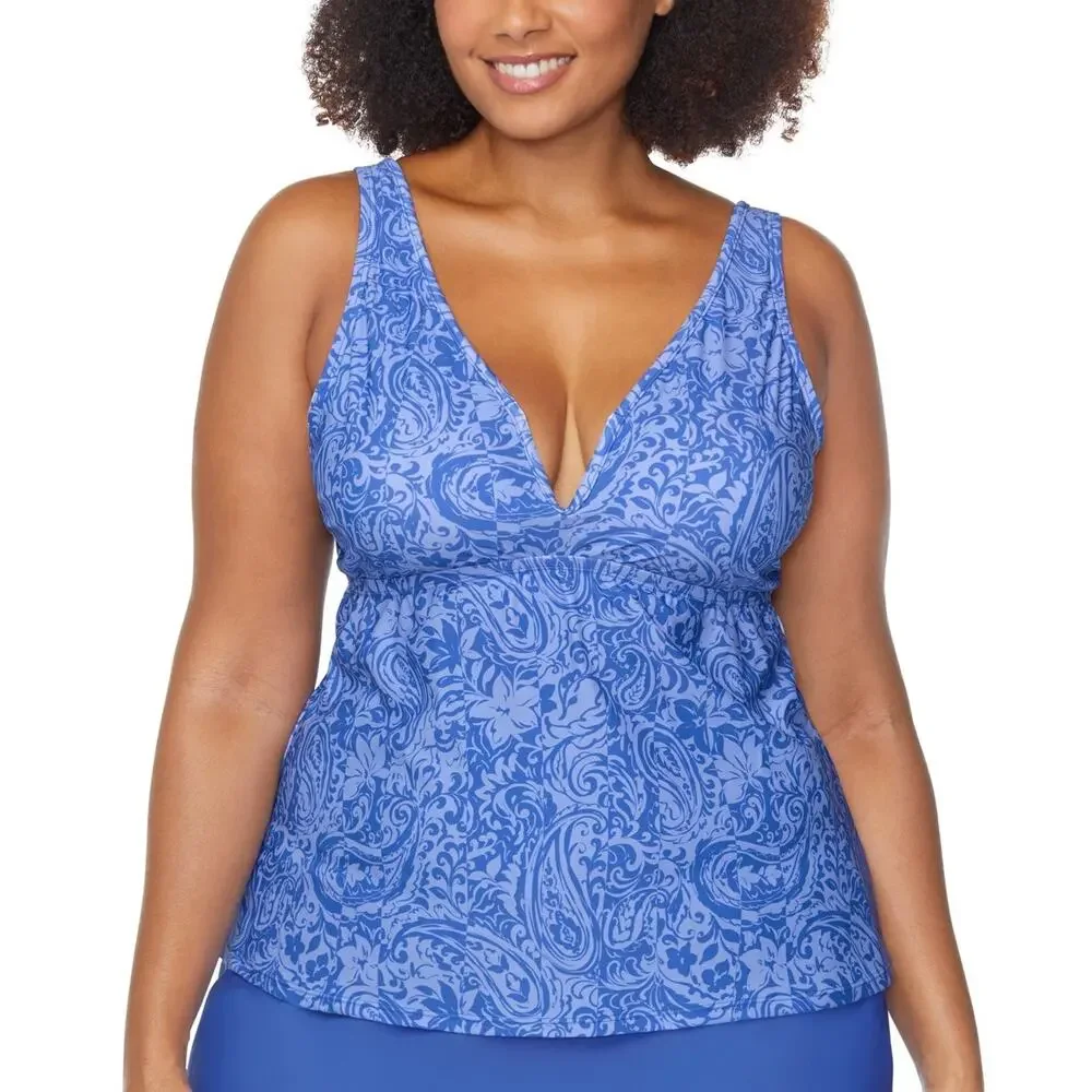 Raisins Curve Trendy Plus Tanzania Printed Plunge-Neck Tankini Size 18W 2301